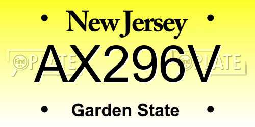 AX296V New Jersey License Plate