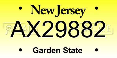 AX29882 New Jersey License Plate