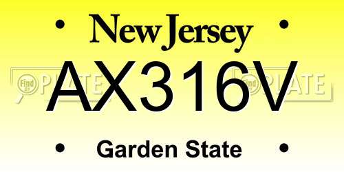 AX316V New Jersey License Plate