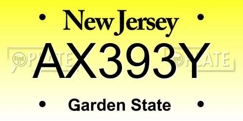 AX393Y New Jersey License Plate