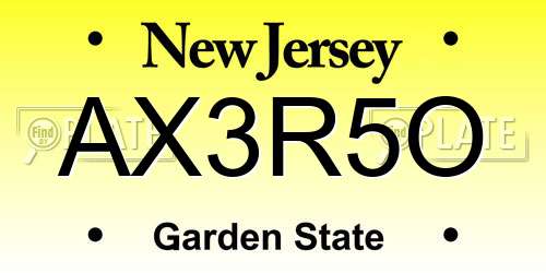 AX3R5O New Jersey License Plate