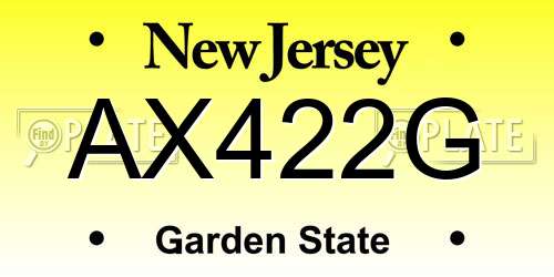 AX422G New Jersey License Plate