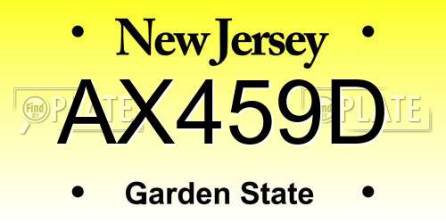 AX459D New Jersey License Plate