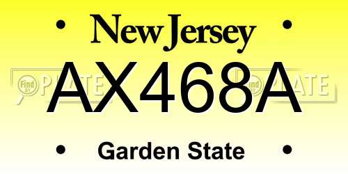 AX468A New Jersey License Plate