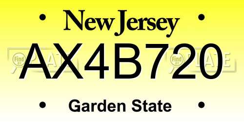 AX4B720 New Jersey License Plate