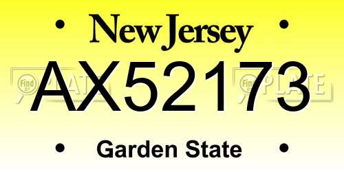 AX52173 New Jersey License Plate