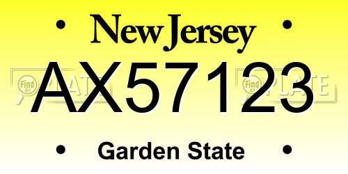 AX57123 New Jersey License Plate