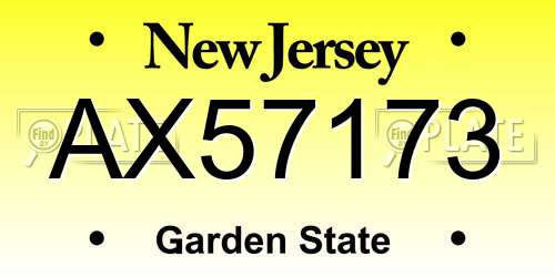 AX57173 New Jersey License Plate