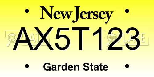 AX5T123 New Jersey License Plate
