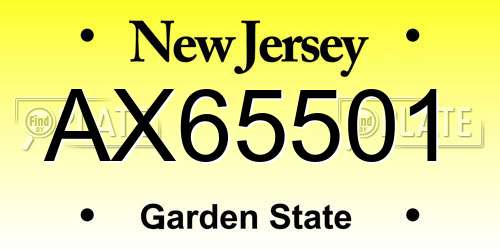 AX65501 New Jersey License Plate
