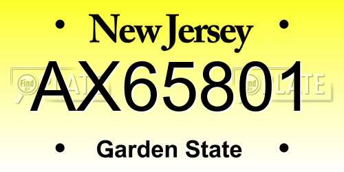 AX65801 New Jersey License Plate
