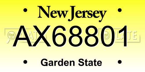 AX68801 New Jersey License Plate