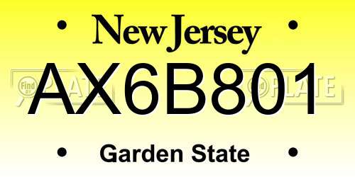 AX6B801 New Jersey License Plate