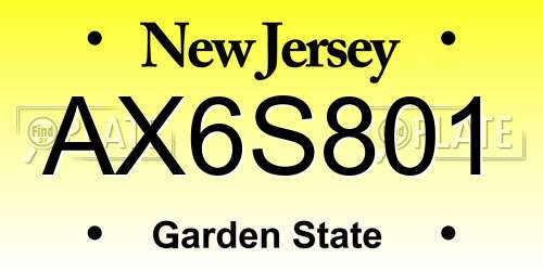 AX6S801 New Jersey License Plate