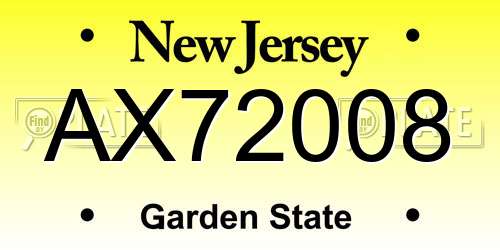 AX72008 New Jersey License Plate