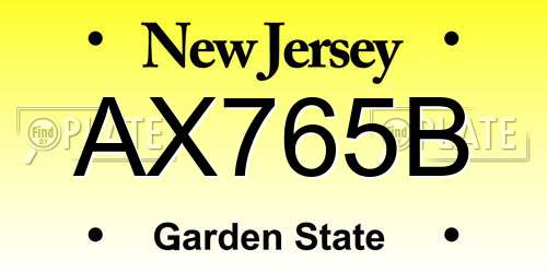 AX765B New Jersey License Plate