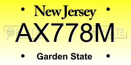 AX778M New Jersey License Plate
