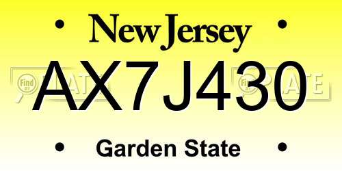 AX7J430 New Jersey License Plate