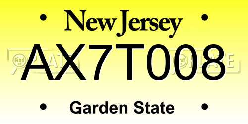 AX7T008 New Jersey License Plate