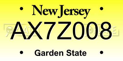AX7Z008 New Jersey License Plate