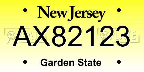 AX82123 New Jersey License Plate
