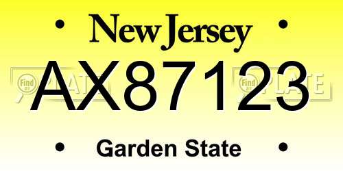 AX87123 New Jersey License Plate