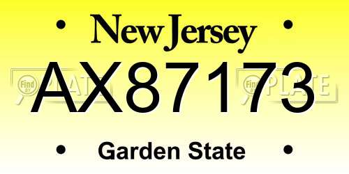 AX87173 New Jersey License Plate