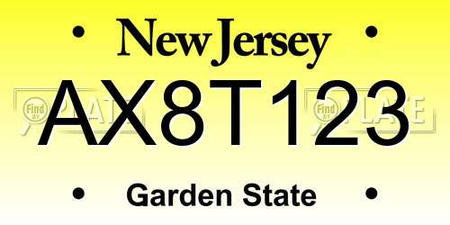 AX8T123 New Jersey License Plate