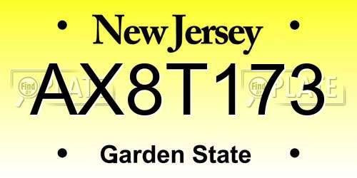 AX8T173 New Jersey License Plate