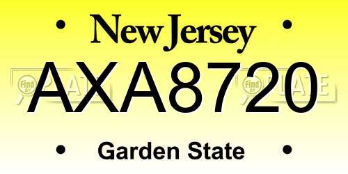 AXA8720 New Jersey License Plate