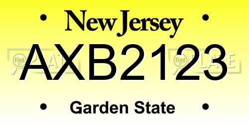 AXB2123 New Jersey License Plate