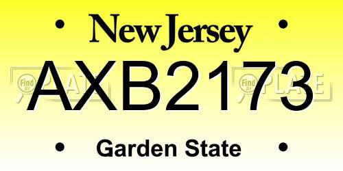 AXB2173 New Jersey License Plate