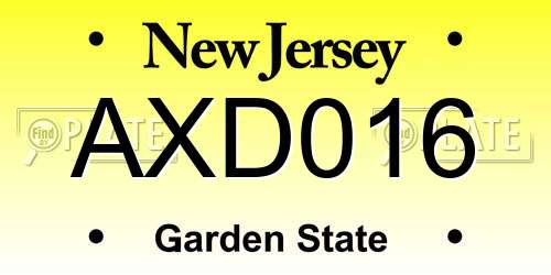 AXD016 New Jersey License Plate