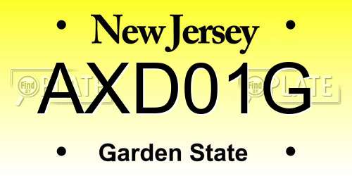 AXD01G New Jersey License Plate