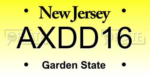 AXDD16 New Jersey License Plate