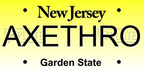 AXETHRO New Jersey License Plate