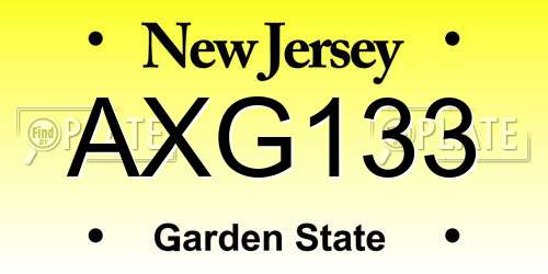 AXG133 New Jersey License Plate