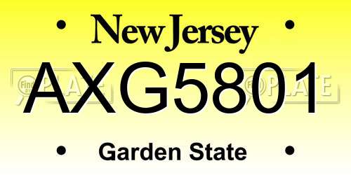 AXG5801 New Jersey License Plate