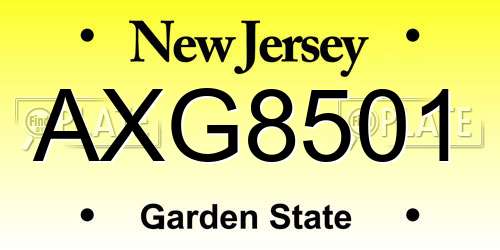 AXG8501 New Jersey License Plate