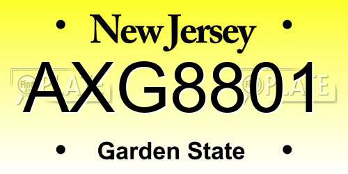 AXG8801 New Jersey License Plate