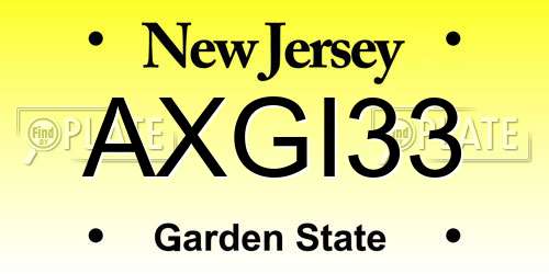 AXGI33 New Jersey License Plate