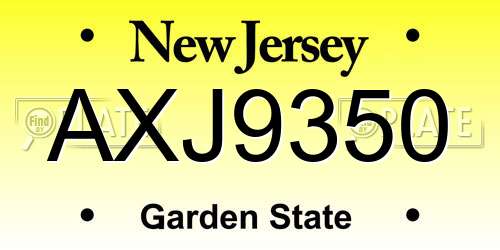 AXJ9350 New Jersey License Plate