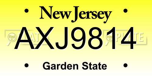 AXJ9814 New Jersey License Plate