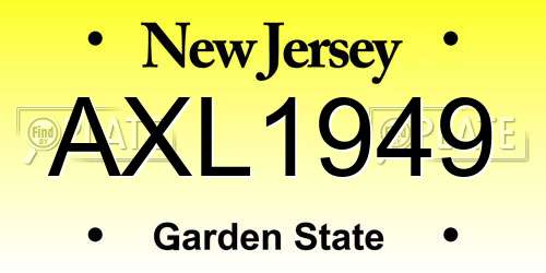 AXL1949 New Jersey License Plate