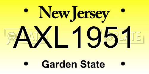 AXL1951 New Jersey License Plate