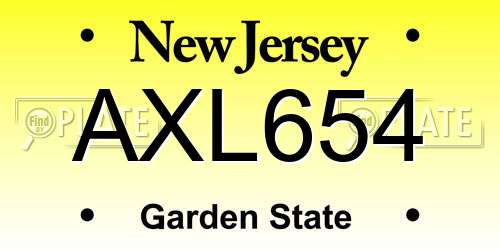 AXL654 New Jersey License Plate