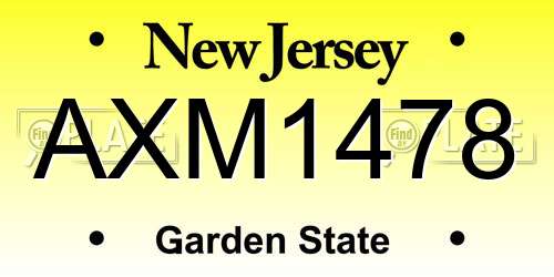 AXM1478 New Jersey License Plate