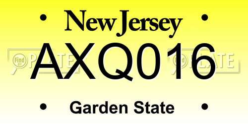 AXQ016 New Jersey License Plate