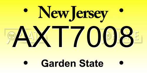 AXT7008 New Jersey License Plate