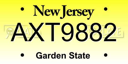 AXT9882 New Jersey License Plate